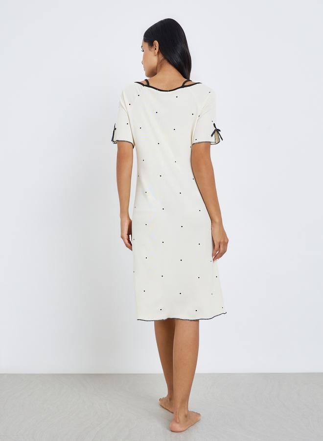 Styli Dot Print Bow Detail Nightdress - Image 3